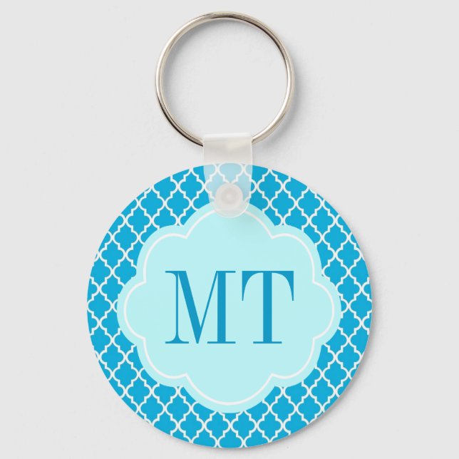 Chaveiro Elegante, tenda, quatrefoil azul aqua (Frente)