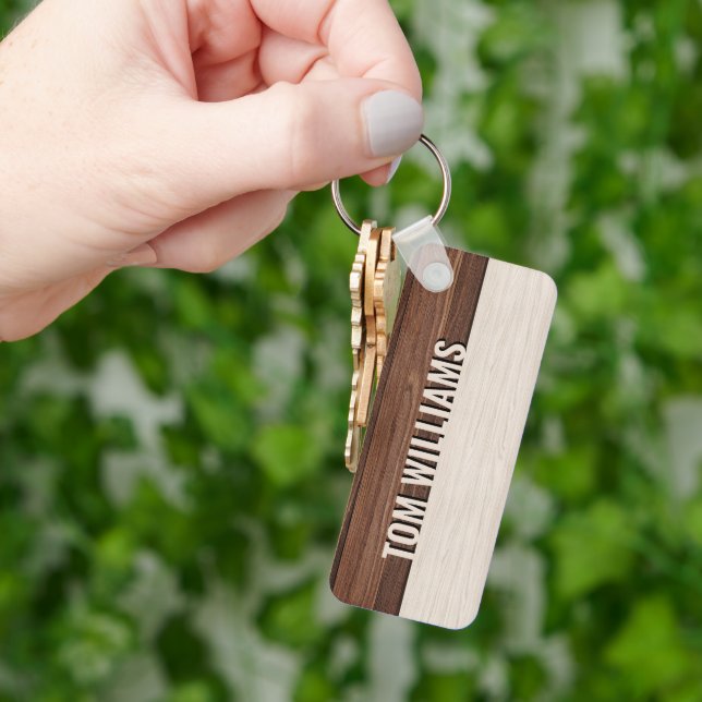 Chaveiro Elegante Textura de madeira marrom Estilo moderno  (Mão)