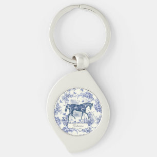 Chaveiro Elegante Vintage Blue Horse Toile