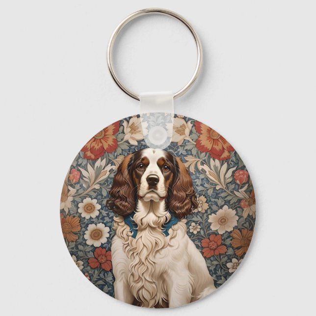 Chaveiro Elegante Vintage Spaniel Em Delicate Floral (Frente)