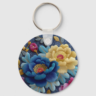 Chaveiro Elegante Visual de Peônia Vintage com Bordado Flor