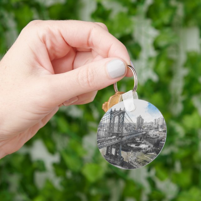 Chaveiro Elegante Watercolor Brooklyn Bridge NYC (Mão)