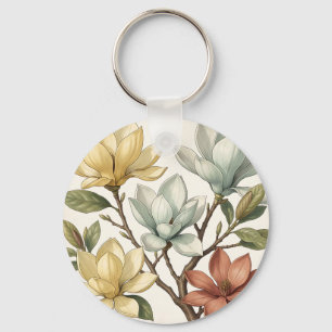 Chaveiro Elegantes Flores de Magnólia Creme Amarelo Terraco