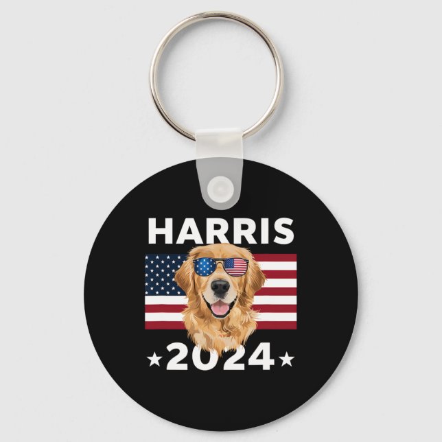 Chaveiro Eleição Kamala Harris 2024 Ouro Retriever Dog U (Frente)