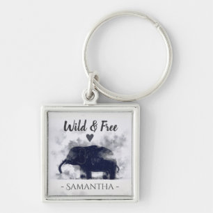 Chaveiro Elephant Art Wild e Free Personalised