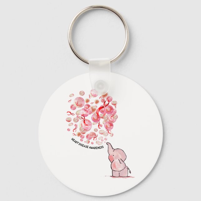 Chaveiro Elephant Blows Up Red Balloons Heart Disease Aware (Frente)