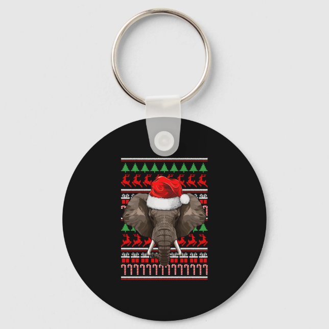 Chaveiro Elephant Santa Hat Cute Animal Feio Xmas (Frente)