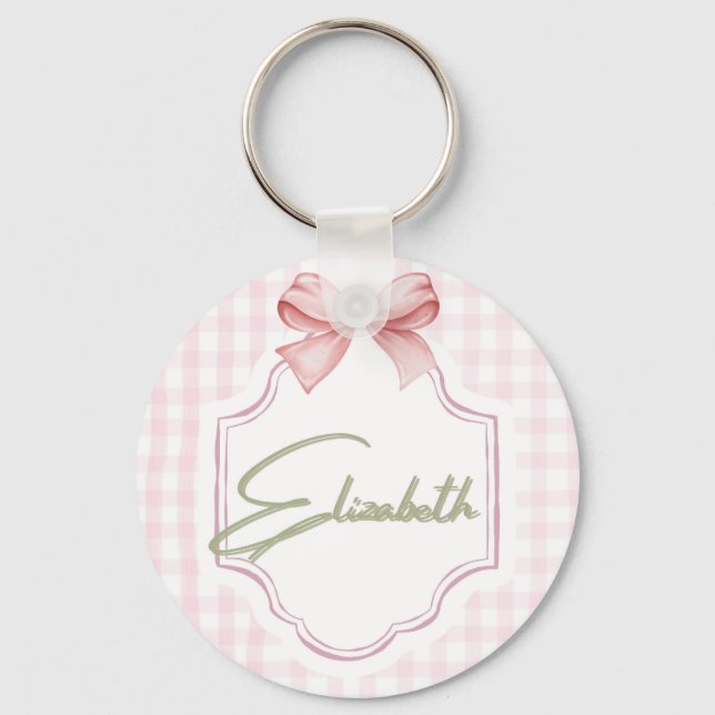 Chaveiro Elizabeth Baby Girl Nursery Gingham Personalizada (Frente)