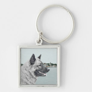 Chaveiro Elkhound norueguês na pintura da vila - Arte cani