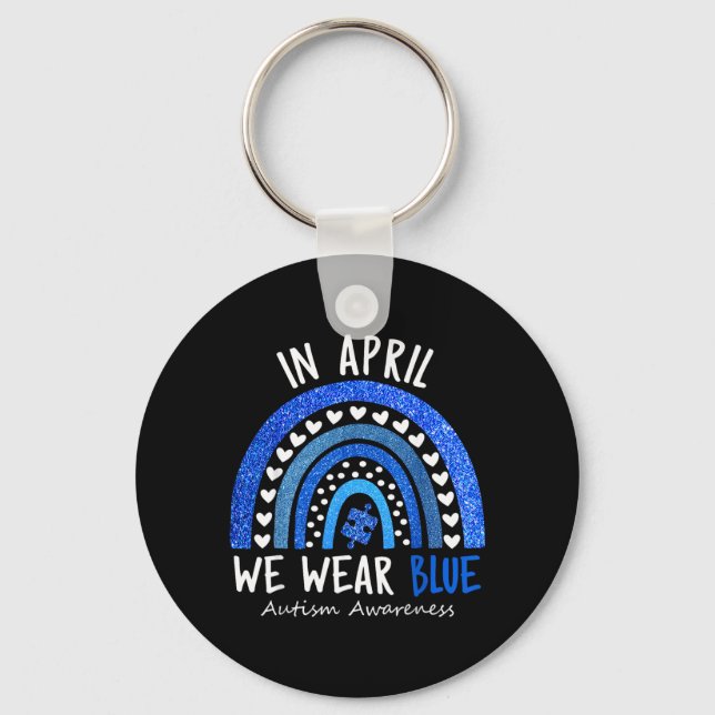 Chaveiro em abril Use Azul Mês da Conscientização do Autism (Frente)