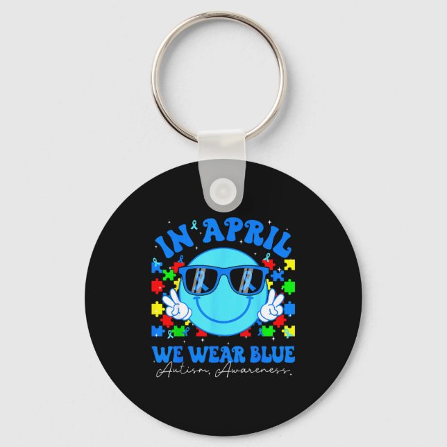 Chaveiro Em abril use azul para conscientização sobre autis (Frente)