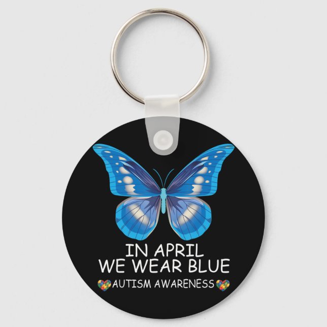 Chaveiro Em abril Vestimos Camisa Azul Fita-borboleta Autis (Frente)
