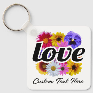 Chaveiro Em Bloom - Amor com Buquê Floral Quadrado