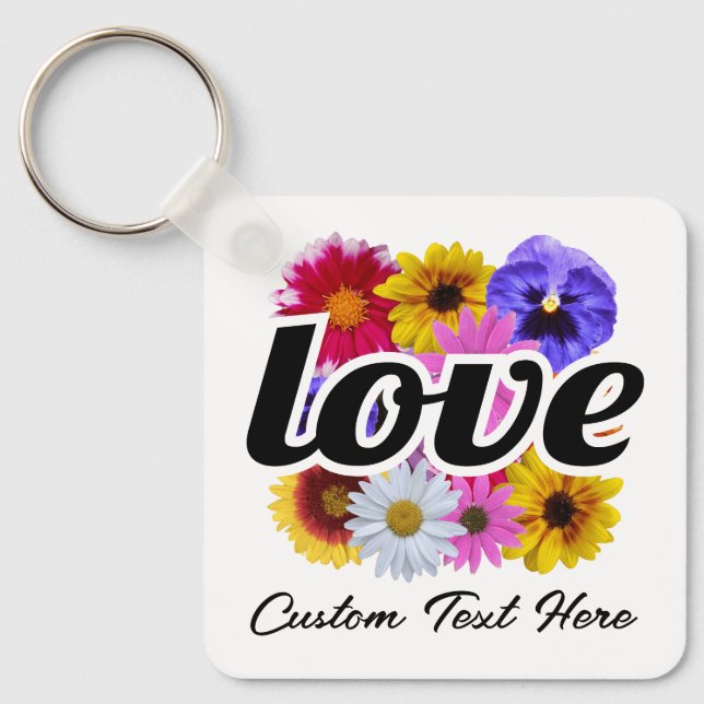 Chaveiro Em Bloom - Amor com Buquê Floral Quadrado (Frente)