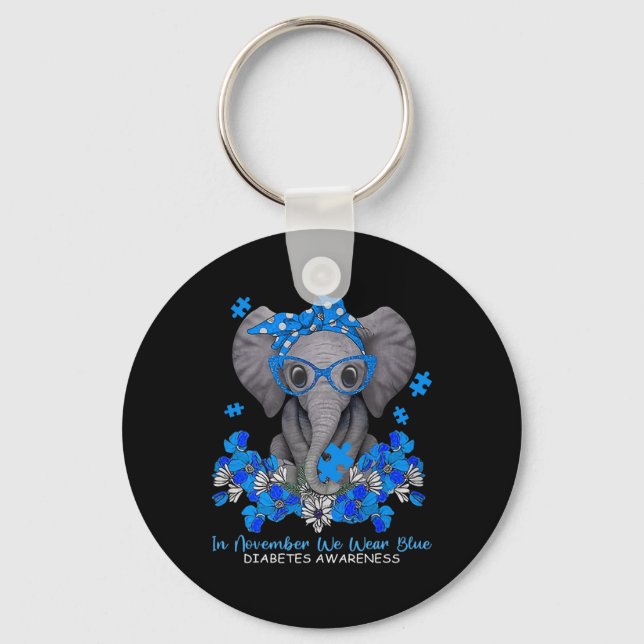 Chaveiro Em novembro Vestimos o Awarene do Diabetes Elefant (Frente)