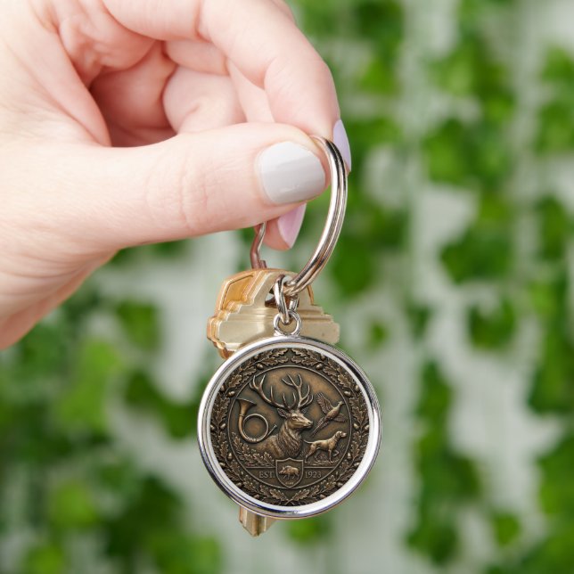Chaveiro Emblema de Caça em Hunter Verde e Bronze (Mão)