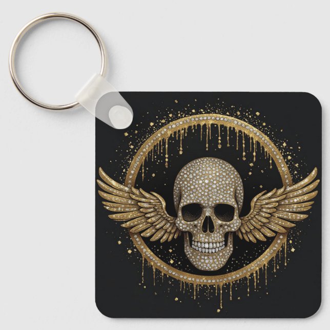 Chaveiro ☠️ Emblema de Caveira com Auréola Dourada para Pre (Frente)