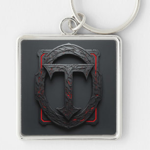 Chaveiro 🛡️ Emblema de Escudo T em Metal Gótico com Acento