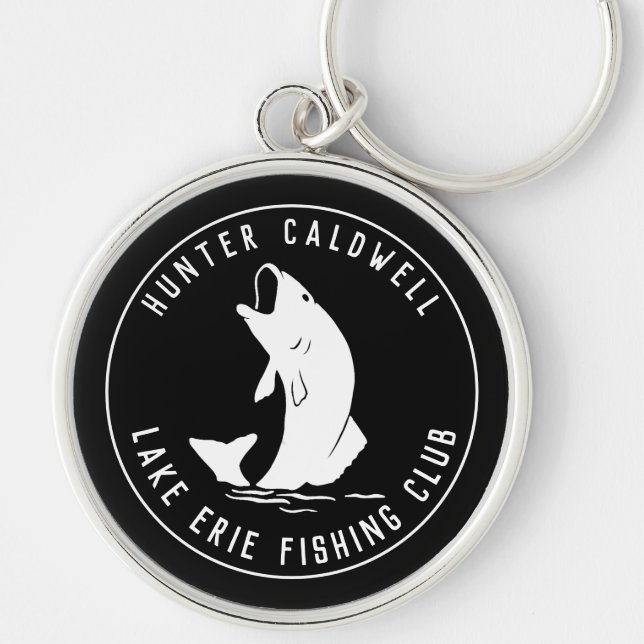 Chaveiro Emblema de pesca personalizado preto (Frente)