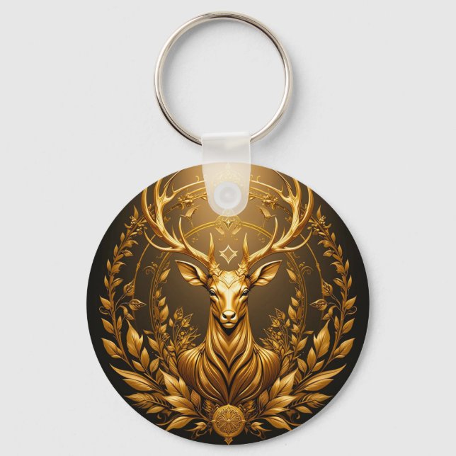 Chaveiro Emblema de Veado Dourado (Frente)