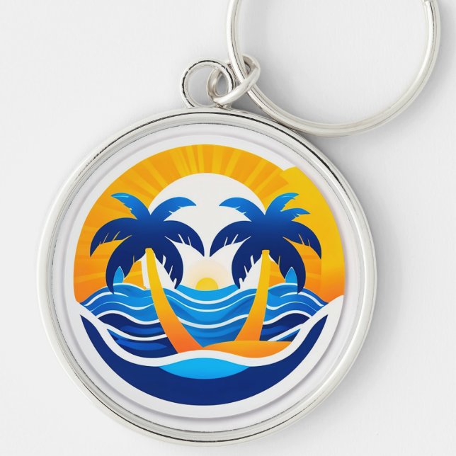 Chaveiro Emblema do Nascer do Sol Sobre Ondas do Oceano (Frente)