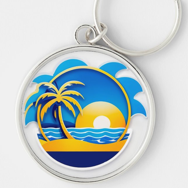 Chaveiro Emblema do Nascer do Sol Sobre Ondas do Oceano (Frente)