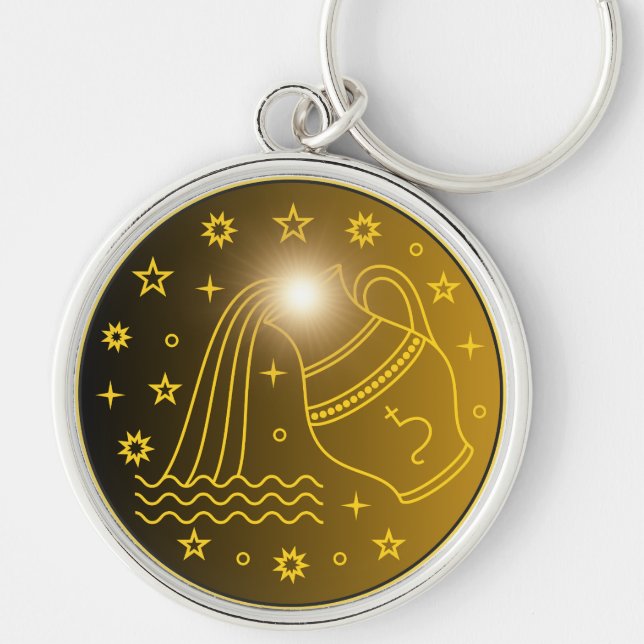 Chaveiro Emblema do Zodíaco Aquário | Símbolo Celestial Min (Frente)