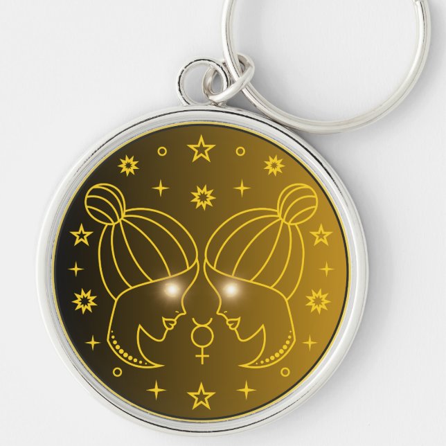 Chaveiro Emblema do Zodíaco de Gêmeos | Símbolo Celestial M (Frente)