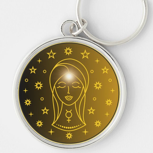 Chaveiro Emblema do Zodíaco de Virgem | Símbolo Celestial M (Frente)