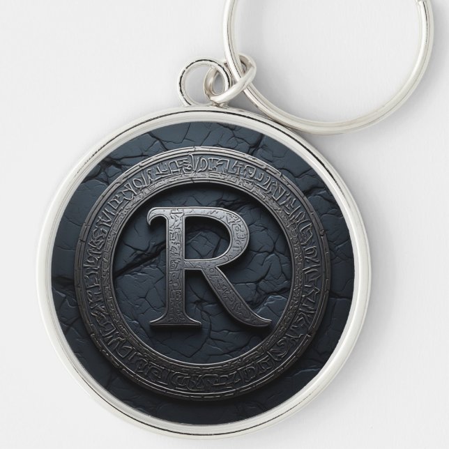 Chaveiro ⚫ Emblema Monograma Letra Celta R Design ⚫ (Frente)