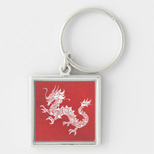 Chaveiro Emblema Tribal do Dragão Chinês Vintage Vermelho