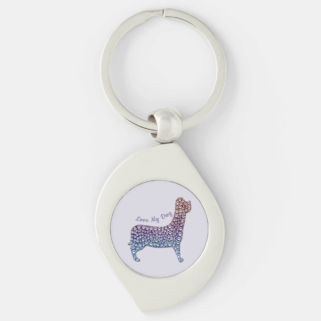 Chaveiro Embossed Indigo Gradient Paw Print Dog Outline (Frente)