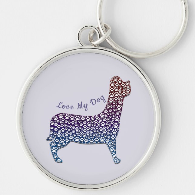 Chaveiro Embossed Indigo Gradient Paw Print Dog Outline (Frente)