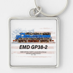 Chaveiro EMD GP38-2 Locomotiva diesel e bandeira americana