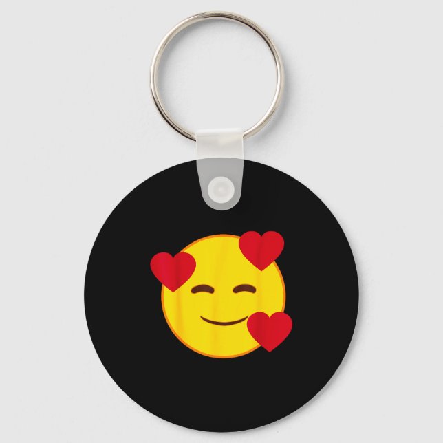 Chaveiro Emoji Floating Hearts Yellow Smile Face  (Frente)