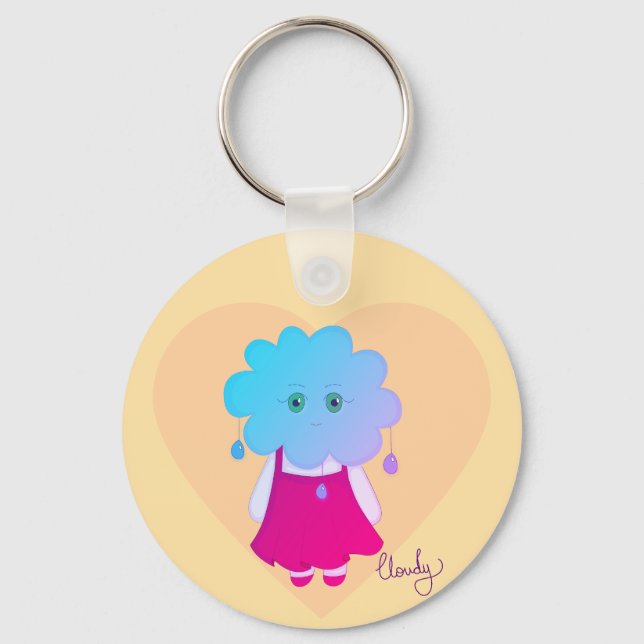 Chaveiro Encantador Azul Leve Emoção Cloudy Contemporânea (Frente)