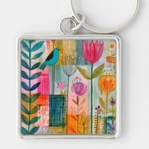 Chaveiro Encantador Prado da Azulzinha em Patchwork