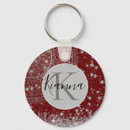 Chaveiro Encantando Mandala com Estrelas de Prata em Vermel