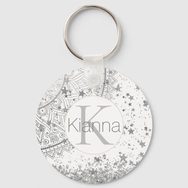 Chaveiro Encantando Mandala com Monograma de Estrelas de Pr (Frente)