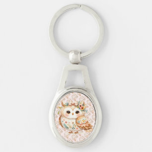 Chaveiro Encanto de Coruja Boho Cottagecore Floral Farmcore