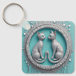 Chaveiro Enfeite de Gato de Cristal Gêmeo Único Escultura d