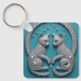 Chaveiro Enfeite de Gato de Cristal Gêmeo Único Escultura d