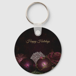 Chaveiro Enfeite de Natal Rosa Folhas Verdes Preto