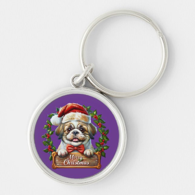 Chaveiro Enfeites de natal de Cachorro Bonito - Feliz Natal (Frente)