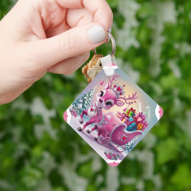 Chaveiro Enfeites de natal de Rebelde Rosa Encantador (Mão)