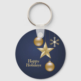 Chaveiro Enfeites Dourados de Natal Estrelas Azul Marinho E