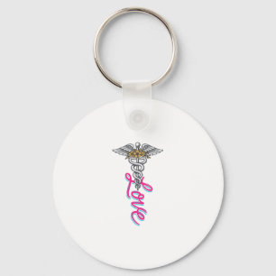 Chaveiro Enfermeira Amor Caduceu Floral Médico Design Verti
