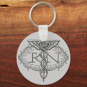 Chaveiro Enfermeiro Oval Silver Caduceus RN