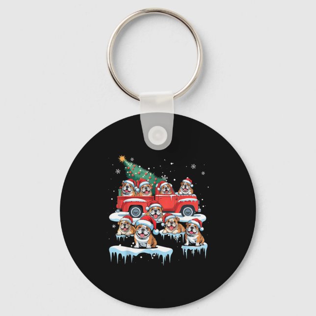 Chaveiro English Bulldog Riding Red Truck Ugly Sweater Chri (Frente)
