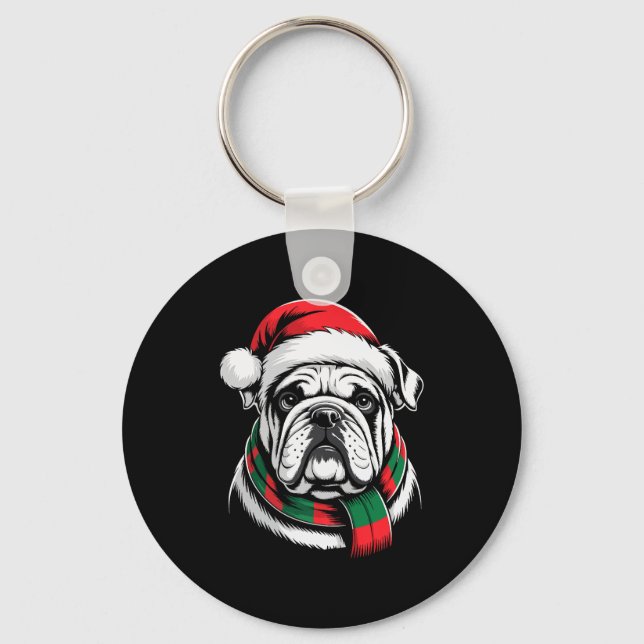 Chaveiro English Bulldog Xmas Santa Hat F Christmas Costume (Frente)